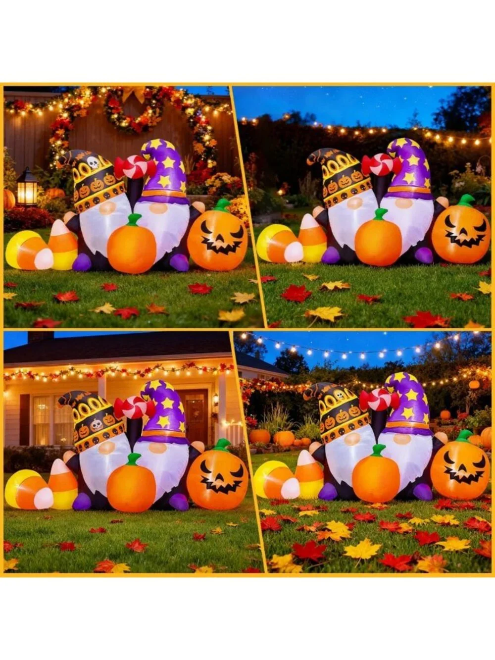6FT Inflatable Thanksgiving Gnomes with LED Lights, Pumpkin Decor for Yard